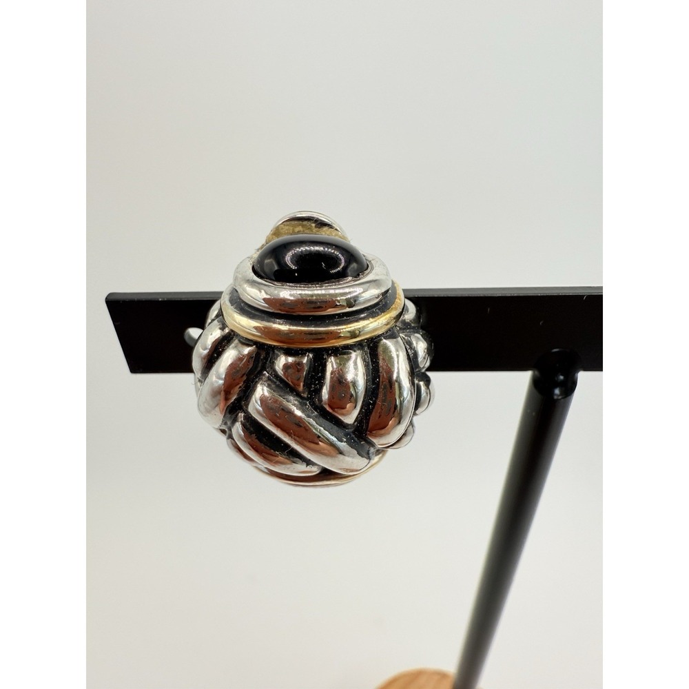 Vintage T*J High-End Black Cabochon Renaissance Revival Clip-on Earrings - Picture 2 of 6